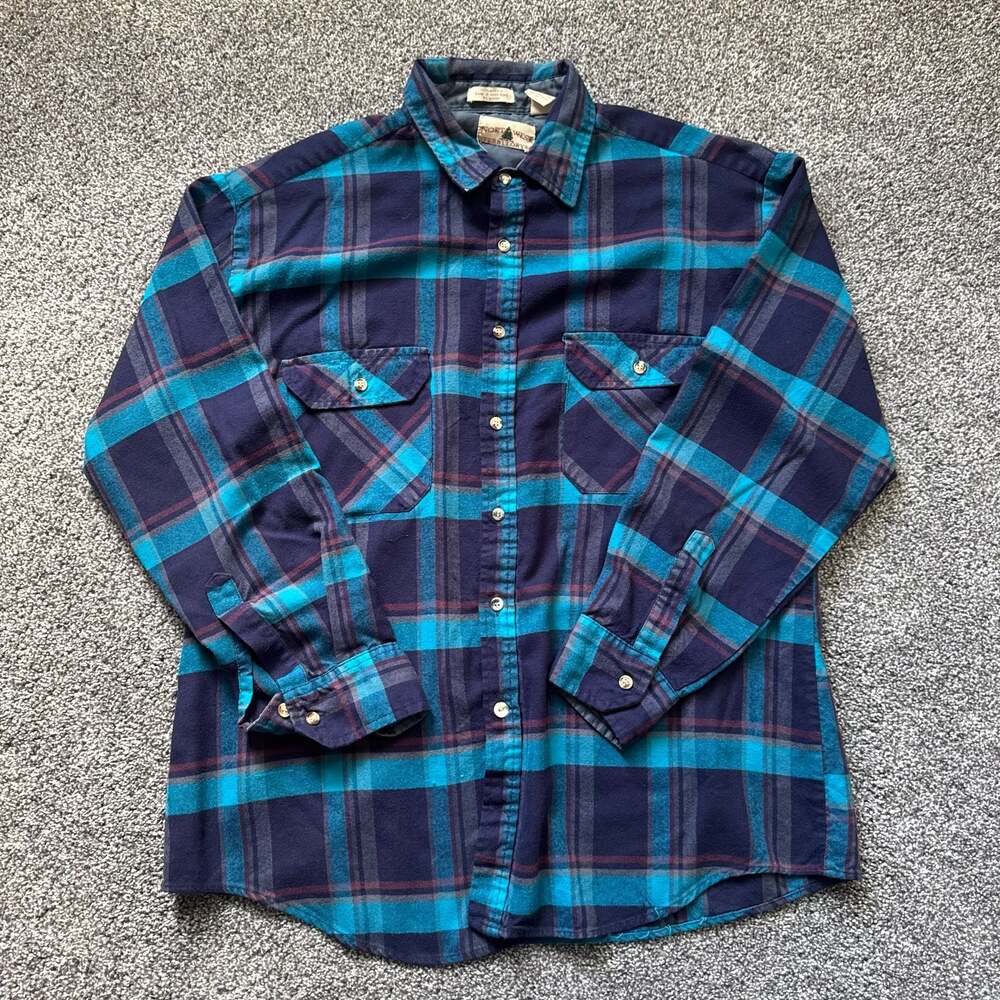 Vintage Northwest Territory Plaid Flannel Shirt Men’s Large Blue Purple Made in